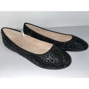De Blossom Black Baba-102 Ballet Dressy Embellished Flats Size US 8.5 NWT